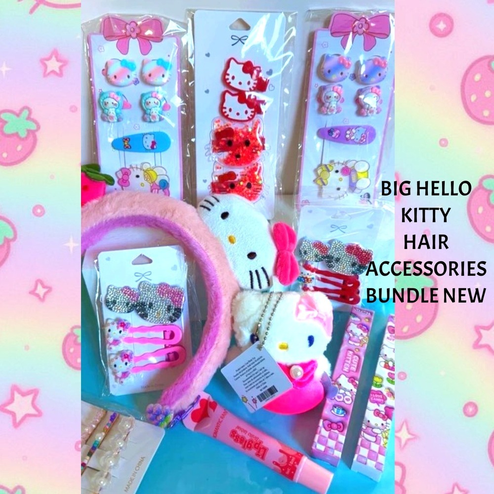 HUGE HELLO KITTY HAIR ACCESSORIES‎ CLIPS HEADBAND BUNDLE NEW